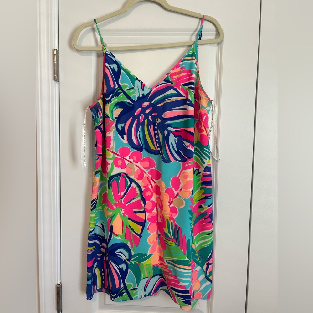 Orange and Pink Tropical Sundress Knee-Length